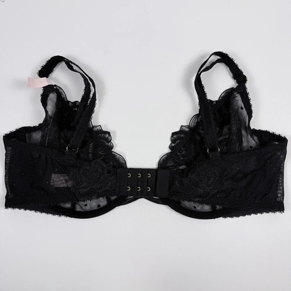 Victoria's Secret Very Sexy Sheer Swiss Dot Unlined Underwire Bra Black 34DD NWT